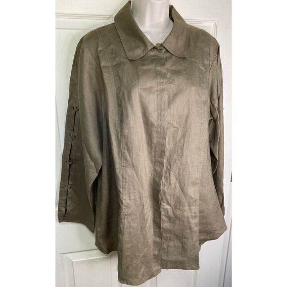 Richard Malcolm Woman Irish Linen Button Front Army Green 1X Lagen Boxy Boho - Picture 1 of 9